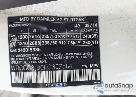 2015 Mercedes-Benz Glk 350 4Matic из США, поврежденный, VIN WDCGG8JB0FG357584